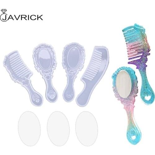 4 Styles Comb Mirror Resin Casting Molds Kit Silicone Epoxy Resin Molds Silicone Comb Mold Mirror Hair Comb Craft Making