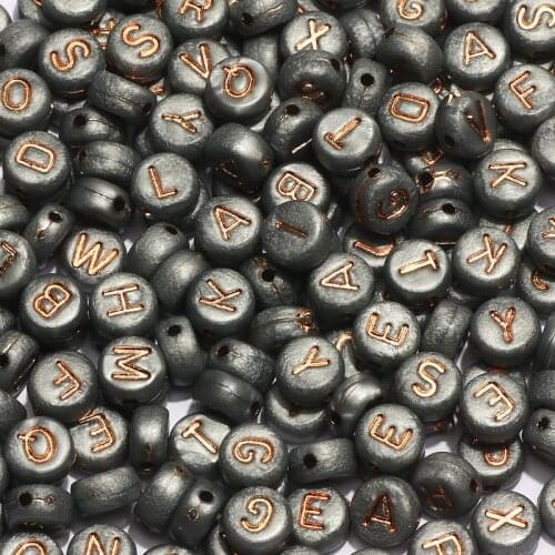 Gray Rose Gold Mixed Letter Acrylic Beads Round Flat Alphabet Spacer Beads For Jewelry Making Diy Bracelet Necklace Accessories
