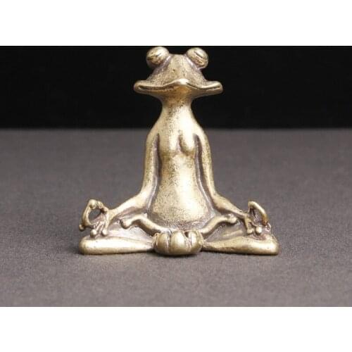 Pure Brass Sitting Meditation Frog Incense Stick Miniatures Figurines Home Decor Desktop Ornaments Antique Copper Frog Statue