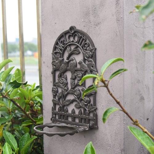 Sungmor Heavy Duty Cast Iron Potted Plant Holder Wall Mounted Welcome Sign - Home Garden Decorative Planter Hanger - Vintage