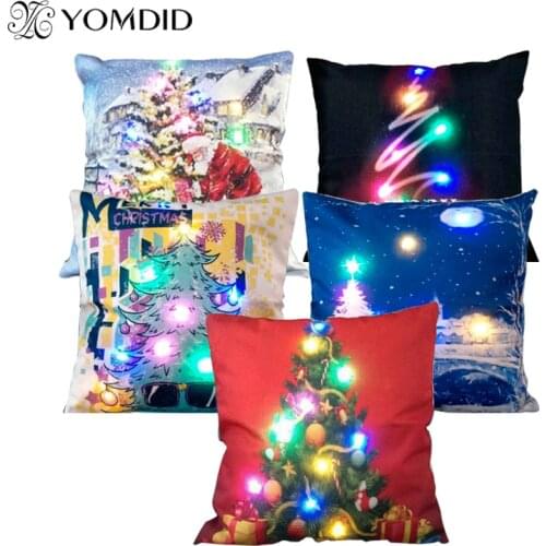 LED Christmas Light Cushion Cover Cotton Linen Pillows Case Sofa Car decorative Pillowcase Xmas tree Cushion Covers Home Decor