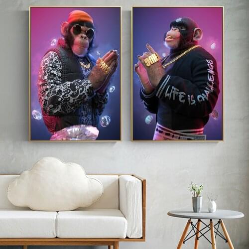 Swag Thug Casual Monkey Poster And Prints Funny Luxury Suit Animal Canvas Art Home Decor Wall Painting For Living Room Cuadros