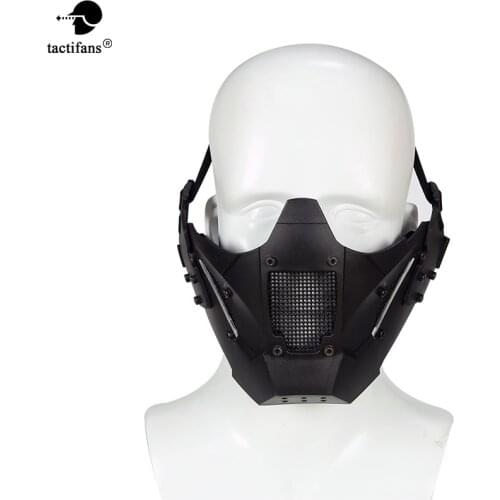 Tactical Airsoft Half Face Paintball Mask Military Army Metal Steel Mesh Adjustabl Protective CS Game Mask For Helmet Connector