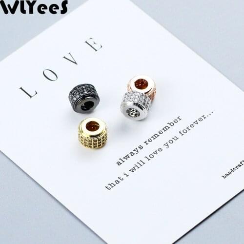 WLYeeS 2pcs Geometric White Zircon Charms Copper beads 8mm Cylinder CZ Metal Spacer Loose beads for Jewelry making bracelets DIY