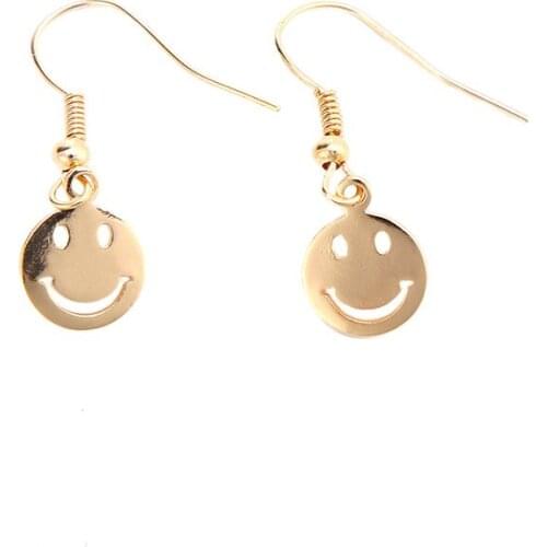 Golden Silver Plated Hollow Metallic Smiling Face Pendant Drop Earrings Dangle Earrrings for Women