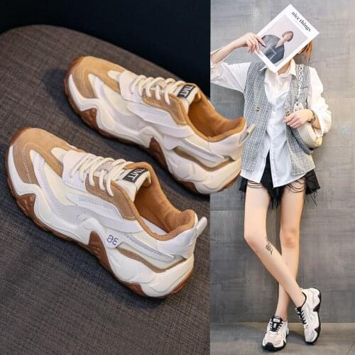 Womens Sports Shoes 2021 Spring Sneakers for Women Height-increasing Shoes British Style Thick Bottom Breathable White Shoes