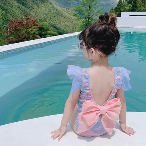 Womens Swimwear Bow Gradient Color Shiny Bikinis Children One Piece Swimsuit Holiday Swimsuit Princess Dress Girl Bikini Set