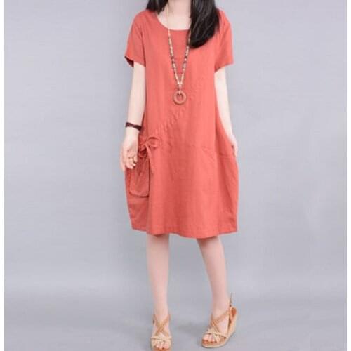 Women clothing cotton Linen women dresses women summer dresses short sleeve clothing o-neck dresses M-2xl Size
