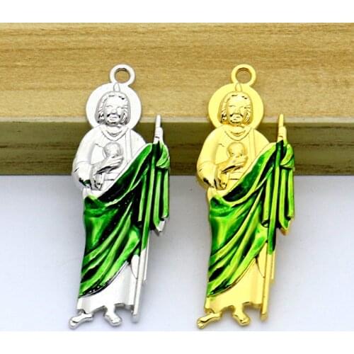 HeyMamba Gold Sliver San Judas Tadeo Pendant Catholic Keychain Pendant Religious Church Decor Statue Souvenir Gift