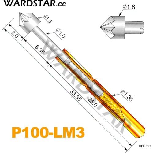 100pcs/lot P100-LM3 Dia 1.8mm Spring Test Probes Pogo Pin Length 33.35mm (Stroke Spring Froce:180g) Wholesale