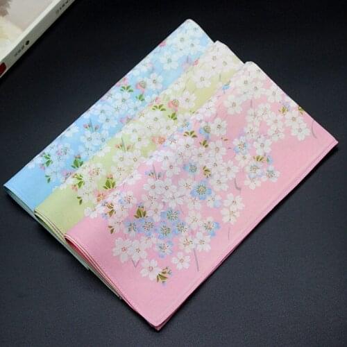 12PCS 43cm * 43cm 60S Japanese Handkerchief Ladies Printed Cherry Blossom Handkerchief Small Square