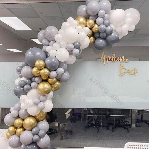 136pcs Doubled Grey Balloon Garland Arch Kit DIY Birthday Party Decoration Matte White Chrome Gold Ballon Housewarming Decor