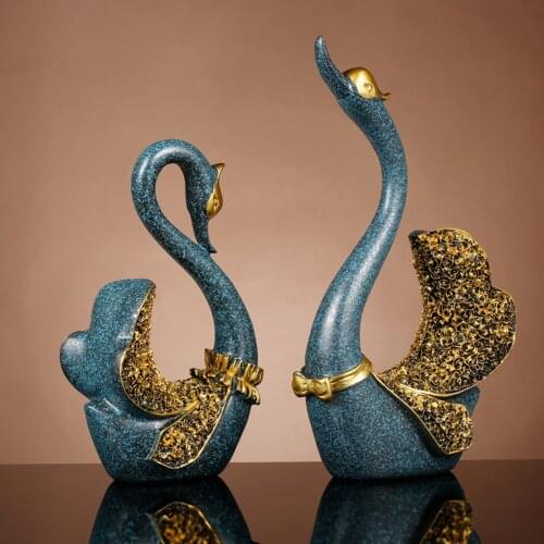 2pcs Swan Lovers Statue Home Decor Resin Crafts Animal Figurines Wedding Table Centerpiece Ornament Home Decoration
