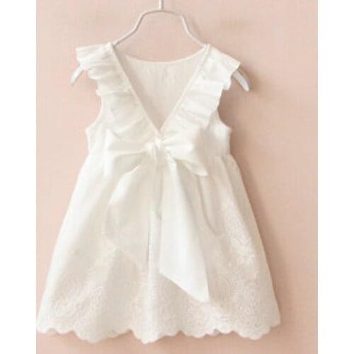2020 New Summer Girls' Dress Pure White Hollow Big V Backless Party Princess Dress Childrens Baby Kids Girls Clothing