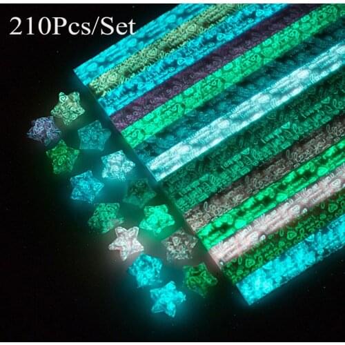 210pcs/lot Glow in Dark Lucky Star Origami Fluorescence Folding Strip Paper DIY Handcraft Gift Craft Paper Decor Folding Star