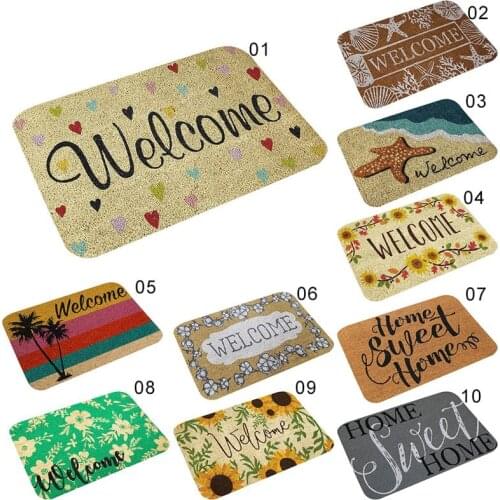 40x60cm Welcome Home Rectangle Anti-slip Carpet Rug Bedroom Entrance Floor Mats Sunflower Pattern Decor Flannel Doormat
