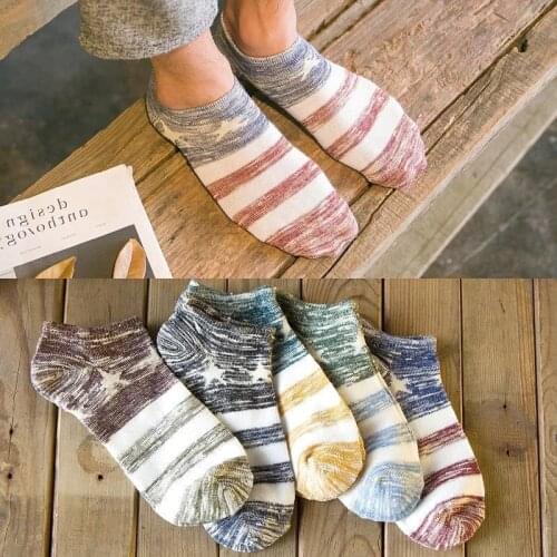 5 pairs Set Color pattern Elastic Breathable Sock Unisex Comfortable Stripe Polyester Sock Slippers Short Ankle Sock Cotton Sock