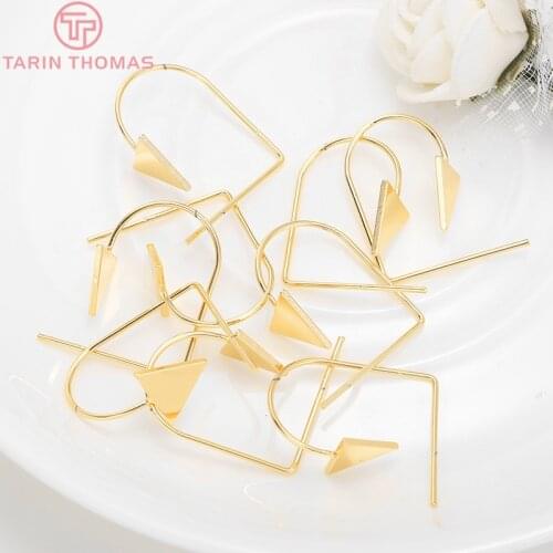 6PCS 11x23MM 24K Gold Color Plated Brass Triangle U Shaped Stud Earrings High Quality DIY Jewelry Making Findings
