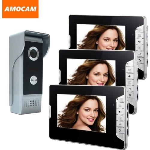7 inch monitor video door phone intercom system aluminum alloy night vision camera video doorbell visual intercom 3-screen