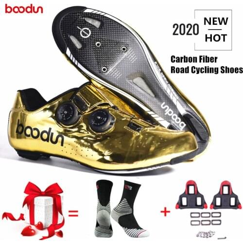 Boodun New Tyrant Gold Road Cycling Shoes Road Bike Self-locking Shoes Carbon Fiber Ultralight Professional Bicycle Racing Shoes