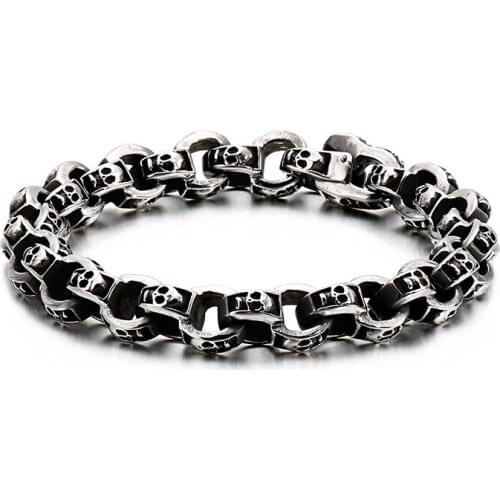 HAOLYNJOY Punk 23cm Long Skull Bracelets For Men Stainless Steel Multi Skeleton Charm Link Chain Brecelets Male Gothic Jewelry