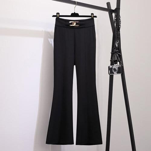 Black flared pants womens plus size 2021 autumn and summer new high waist draped loose professional OL wide-leg casual pants