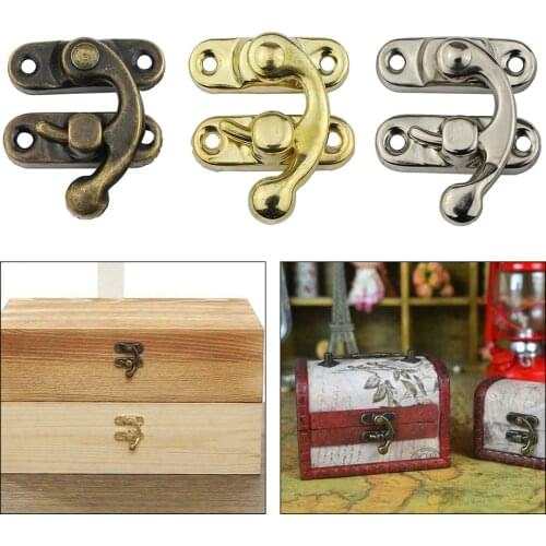 Decorative Vintage Antique Bronze Iron Padlock Hasp Hook Lock For Furniture Jewelry Box Wooden Box Suitcase Cabinet Hinge+Screws