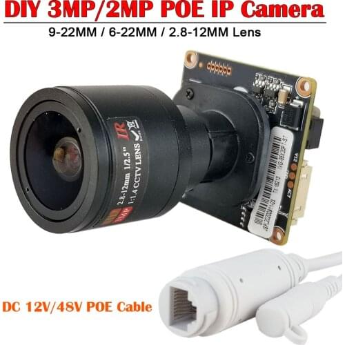 DIY POE HD 3MP 2MP Mini Type IP Camera Module Board 1080P 9-22mm 6-22mm 2.8-12mm Varifocal Lens ONVIF P2P CCTV Surveillance Cam