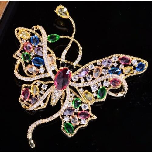 Elegant Multicolor Zirconia Butterfly Brooches Luxury Insect Pin and Brooch Women Coat Suit Jacket Corsage Accessories Jeweley