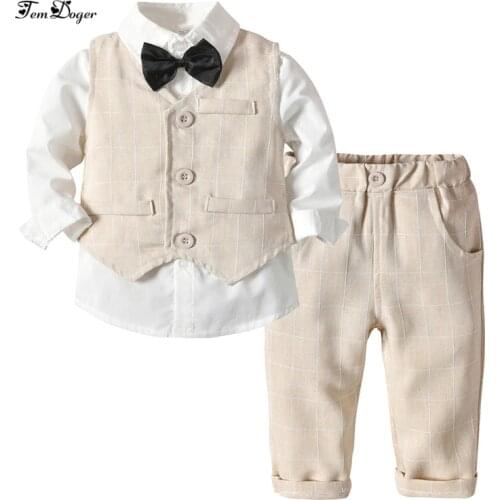 Tem Doger Baby Boy Clothing Sets Winter Baby Infant Newborn Clothes Gentleman Suit Tie Shirt+Vest+Pants 3PCS Outfits for Bebes