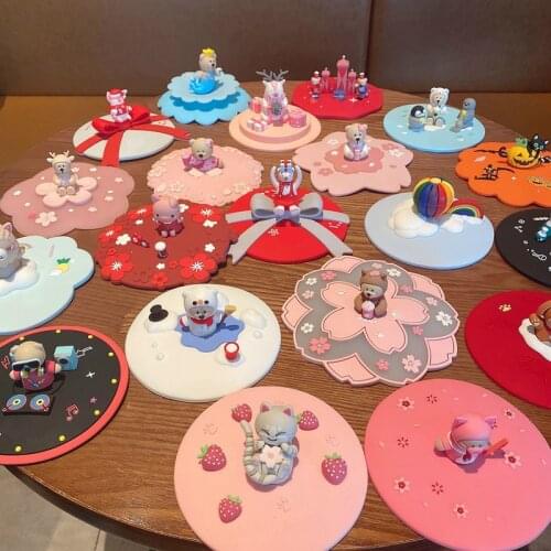 Starbk Lid 3D Cartoon Cute Bear Cup Mug Lid Coffee Mug Lid Silicone Cup Lid Sakura Bear Dust Cover Universal Lid Accessories