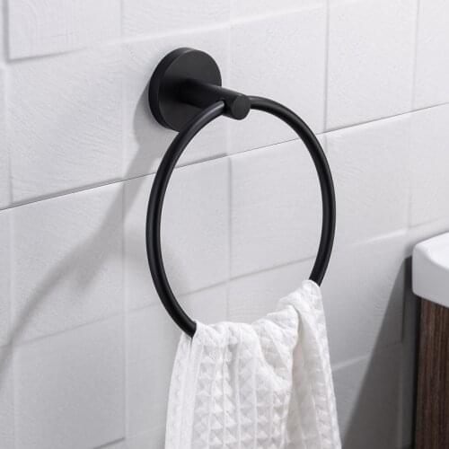 Matte Black Finish Stainless Steel Bathroom Towel Holder Wall Mounted Towel Hanger Round Towel Rings