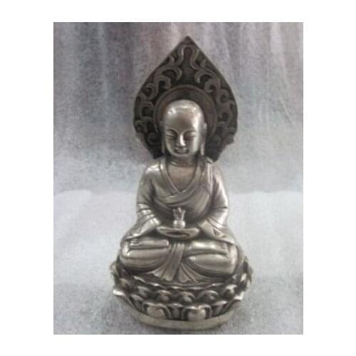 Copper Brass CHINESE crafts Asian Elaborate ancient Chinese sculpture Buddha Tibetan silver statue