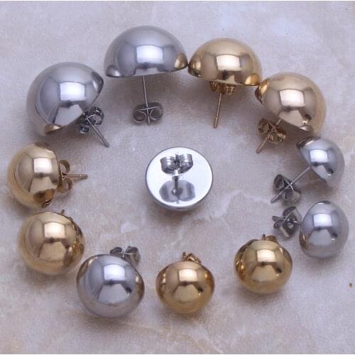 Fashion Stainless Steel Jewelry Gold & Silver Color Round Ball Stud Earrings For Woman & Girls & Man Jewels Store EG645001