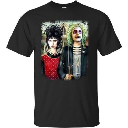 Halloween American Gothic Beetle Juice And Lydia T-Shirt Black Cotton Men Fashion Classical O Neck Hip Hop Tops Movie Shirt