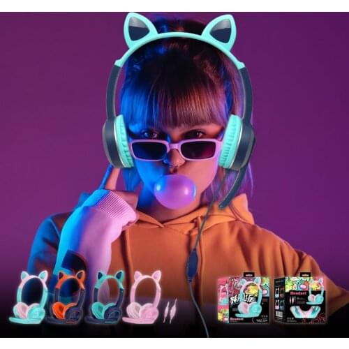 New Arrival Cute Cat Ears Headphones Wired Gaming Headset 3.5mm AUX With Mic Best Gift For kids adults