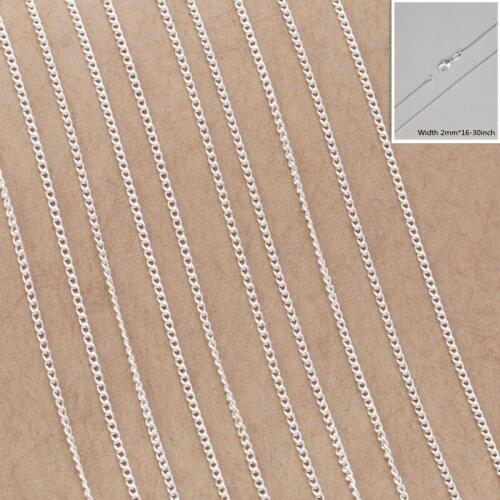 Wholesales 10PCS 2MM Fashion Women Jewelry 925 Sterling Silver Color Flat Chain Necklace With Lobster Clasps 16"-30" Chains