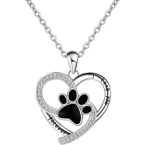 925 Sterling Silver Cute Animal Love Heart Dog Footprint Pendant Necklace Diy Fashion Jewelry Making For Lover Gifts