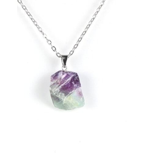 Irregular Fluorite Pendant Necklace Men Women Fashion Colorful Original Natural Gem Stone Pendants 18" Choker Necklace Jewelry