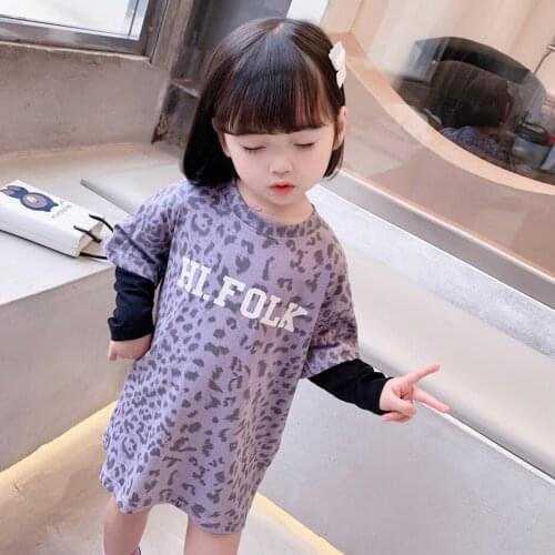 Dress For Girls Letter Pattern Dress For Girl Leopard Pattern Child Dress Casual Style Clothes Girl