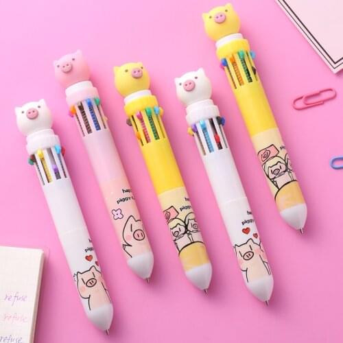 W&G Kawaii Multi-color Ballpoint Pen Multi-function Cute Girl Push Ten Color Ballpoint Pen Student School Stationery Pens Mix