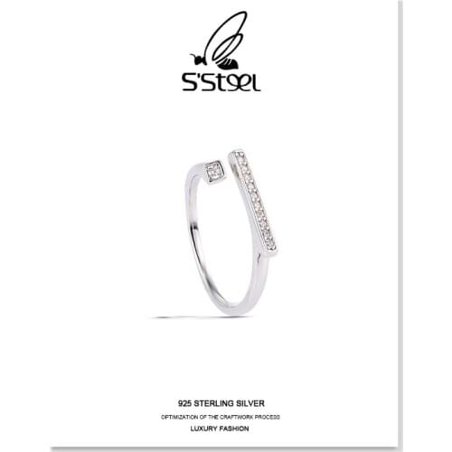 SSTEEL Zircon Ring 925 Sterling Silver Womens Fashion Luxury Minimalist Trendy Adjustable Ring Aros Plata 925 Mujer Jewellery