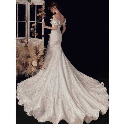 One-shoulder Mermaid Wedding Dress 2021 New Super Fairy Temperament Simple and Small Tail Bridal Dress Was Thin and Slim