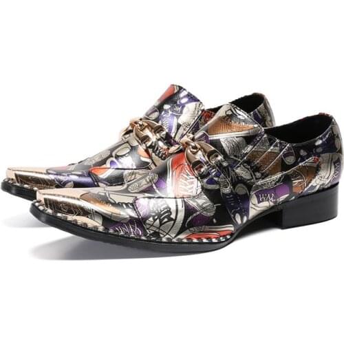 Fashion Printing Leather Casual Party Shoes Black Leisure Dress Shoes Mens Luxury Pointed Toe Ningtclub Bars Career Work Shoes