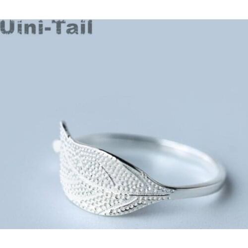 Uini-Tail hot new Korean version of the small fresh 925 sterling silver simple fashion leaves open ring jewelry creative ring