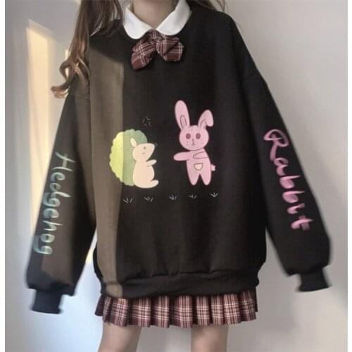 Japanese soft girl cute cartoon rabbit loose plush and thickened Pullover womens autumn and winter coat 2019 NEW