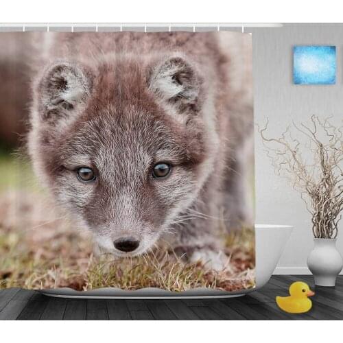Arctic Fox Cub Bathroom Shower Curtains Protection of Nature & Wild Animal Shower Curtains Waterproof Polyester Fabric With Hook