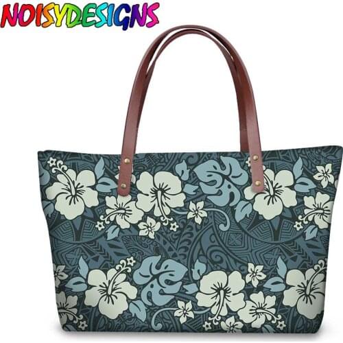 NOISYDESIGNS Women Handbag Polynesian Hibiscus with Tribal Printing Handbags for Ladies Shoulder Totes Females Beach Bags Mujer