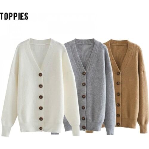 Toppies 2021 winter white cardigan sweater womens single breasted knitted jacket coat fashion oversized sweater