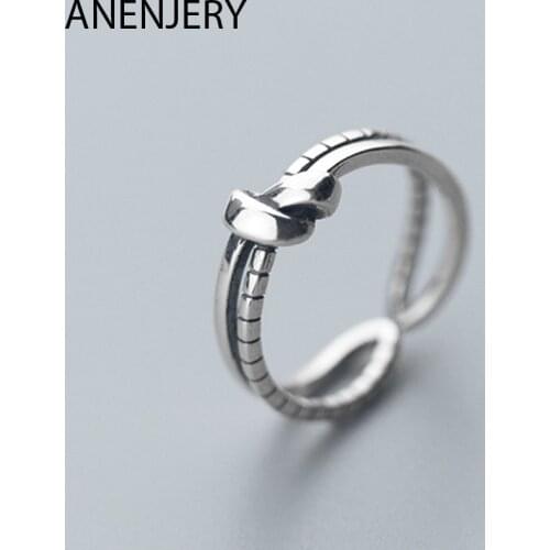 ANENJERY 925 Sterling Silver Fashion Simple Double Layer Knot Thai Silver Rings Opening Rings Jewelry For Women Wholesale S-R559